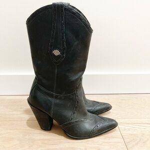 Harley-Davidson Black Heeled Cowgirl Boots with Chunky Heel
